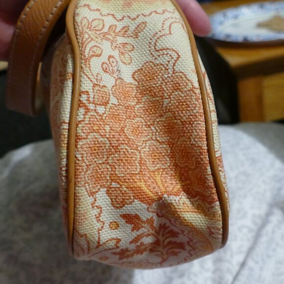 BANANA REPUBLIC Pink/Coral Cotton w/Leather Trim Zippered Small Handbag/Purse - Picture 10 of 16